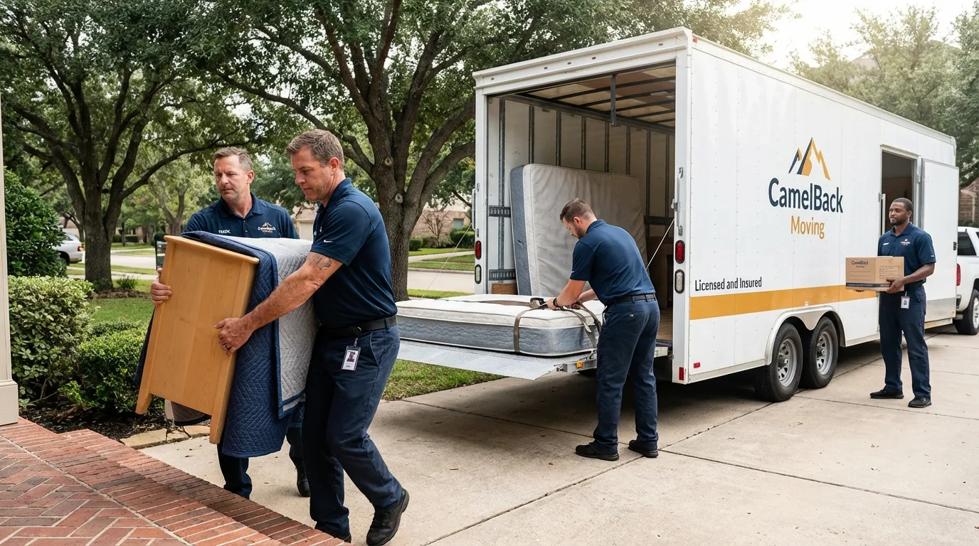 Crew loading residential truck for cross-state move from Amherst, OH