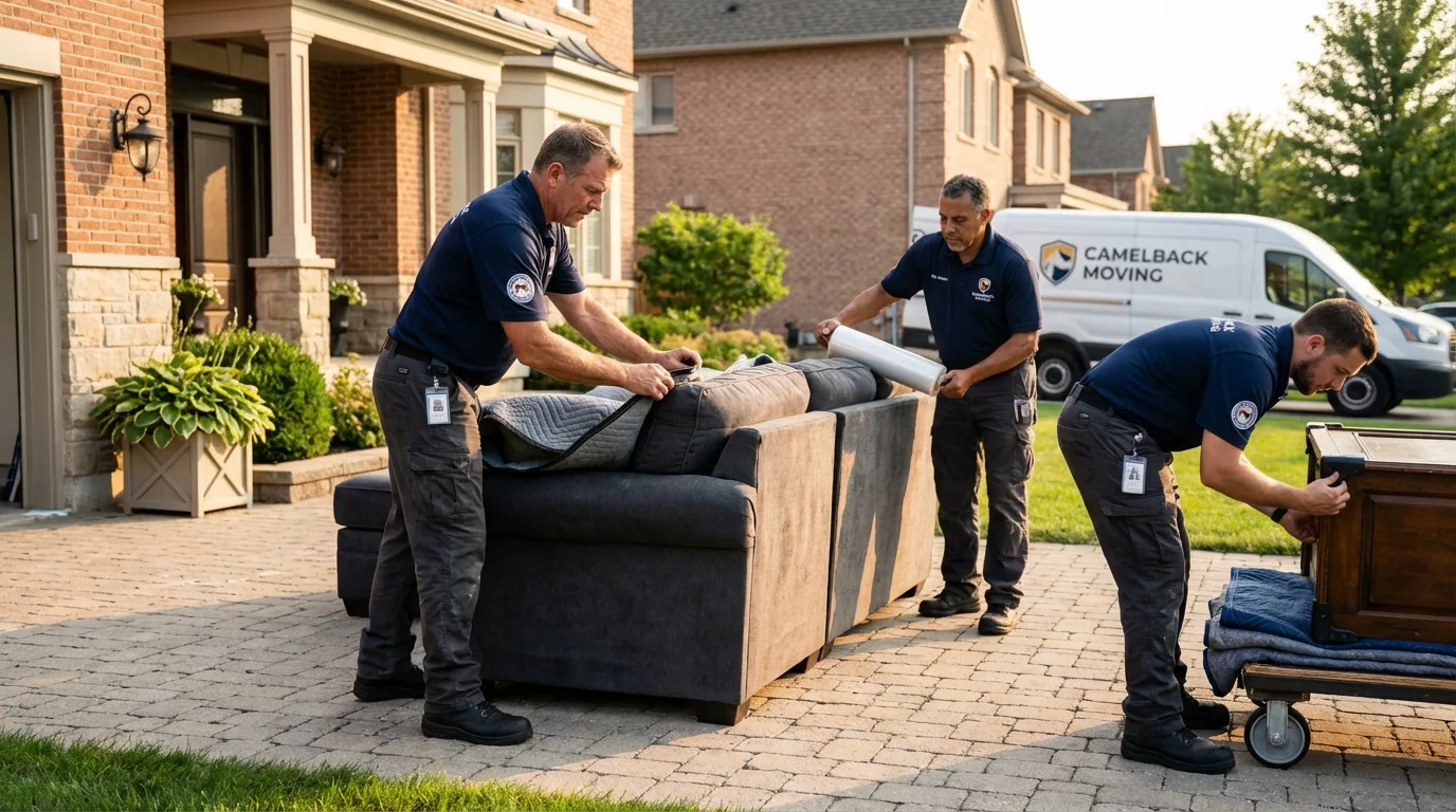 Large estate moving crew wrapping furniture in Amherst, OH